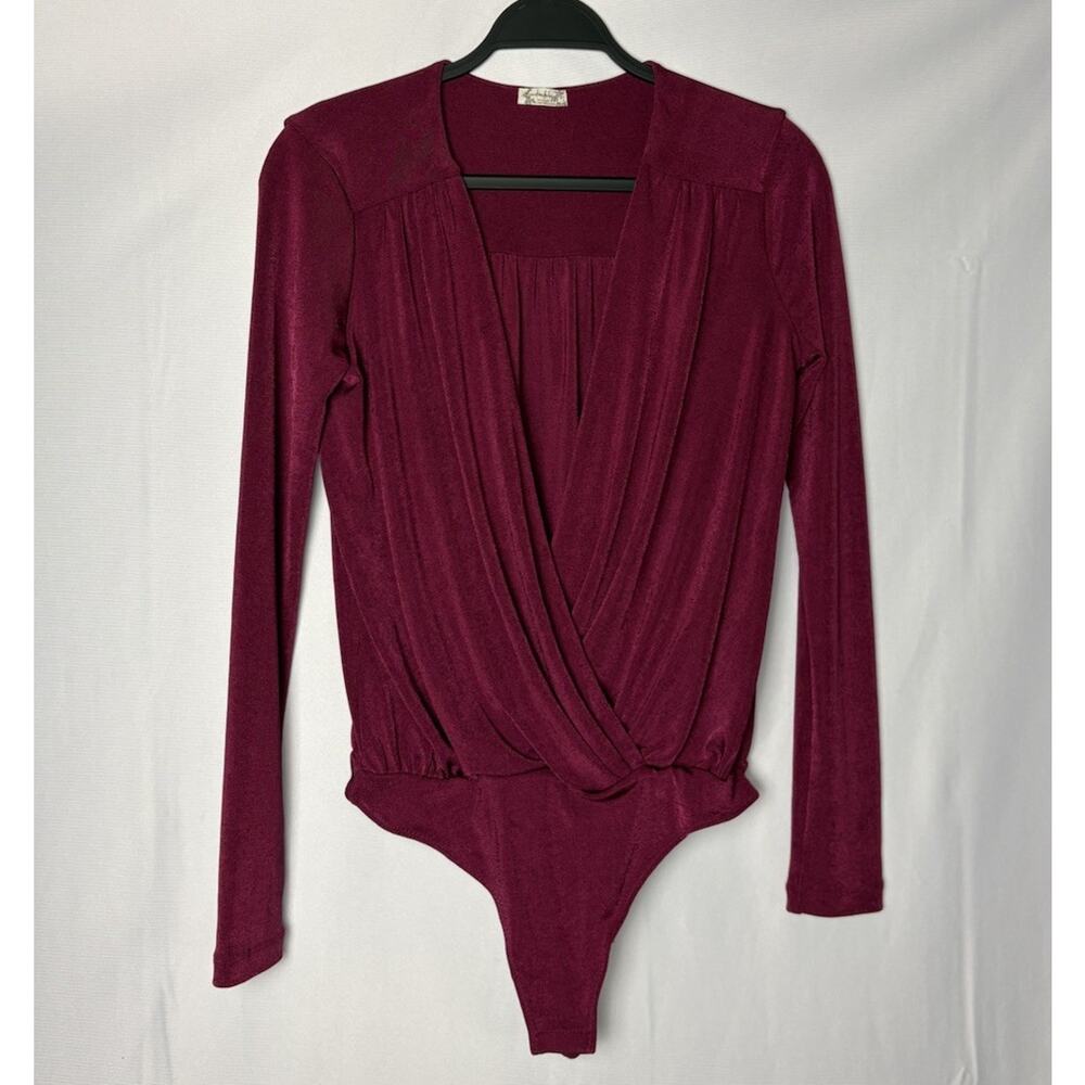 Intimately Free People Long Sleeve Bodysuit Women's Sz Med Burgundy Vamp Goth